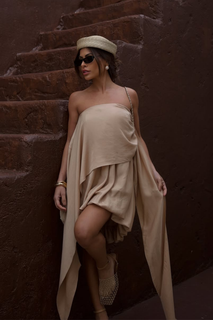 PRÉ-VENDA Vestido Longo Dália Tomara Que Caia Champagne Nude