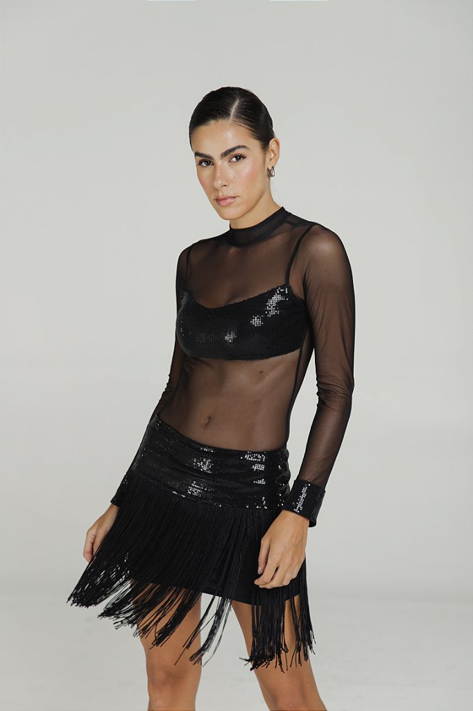 Body Transparente Tule Manga Longa Paetê Cingapura – Dunas DN