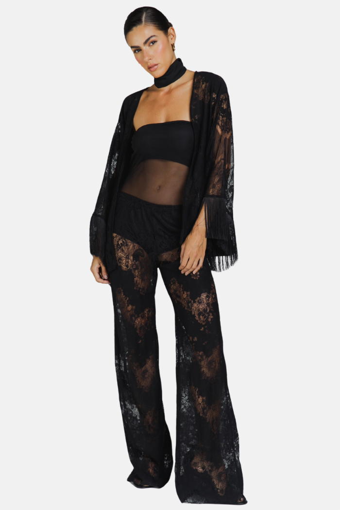 Conjunto Kimono + Calça Renda Preto