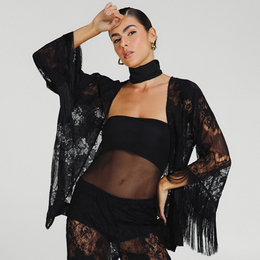 Blusa Kimono Renda Franja