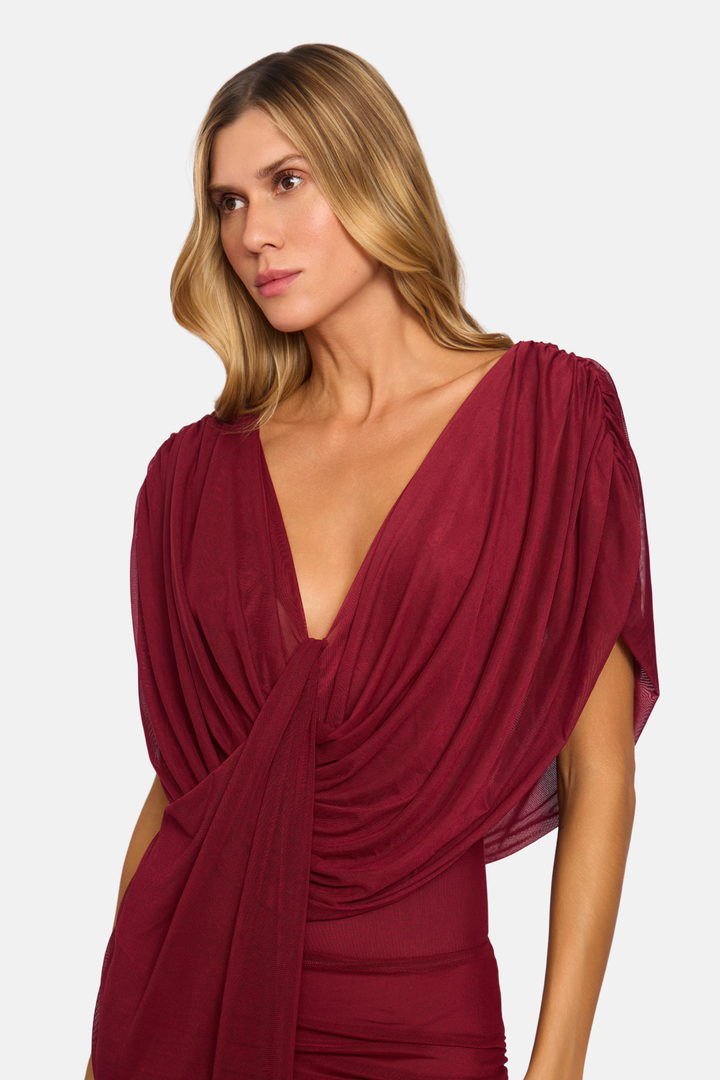 Conjunto London Drapeado Com Faixa Tule Marsala