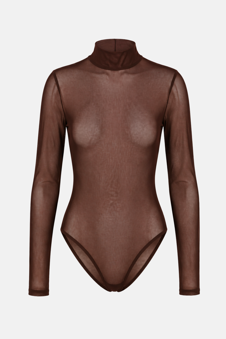 Body Mist Transparente Gola e Manga Longa Tule