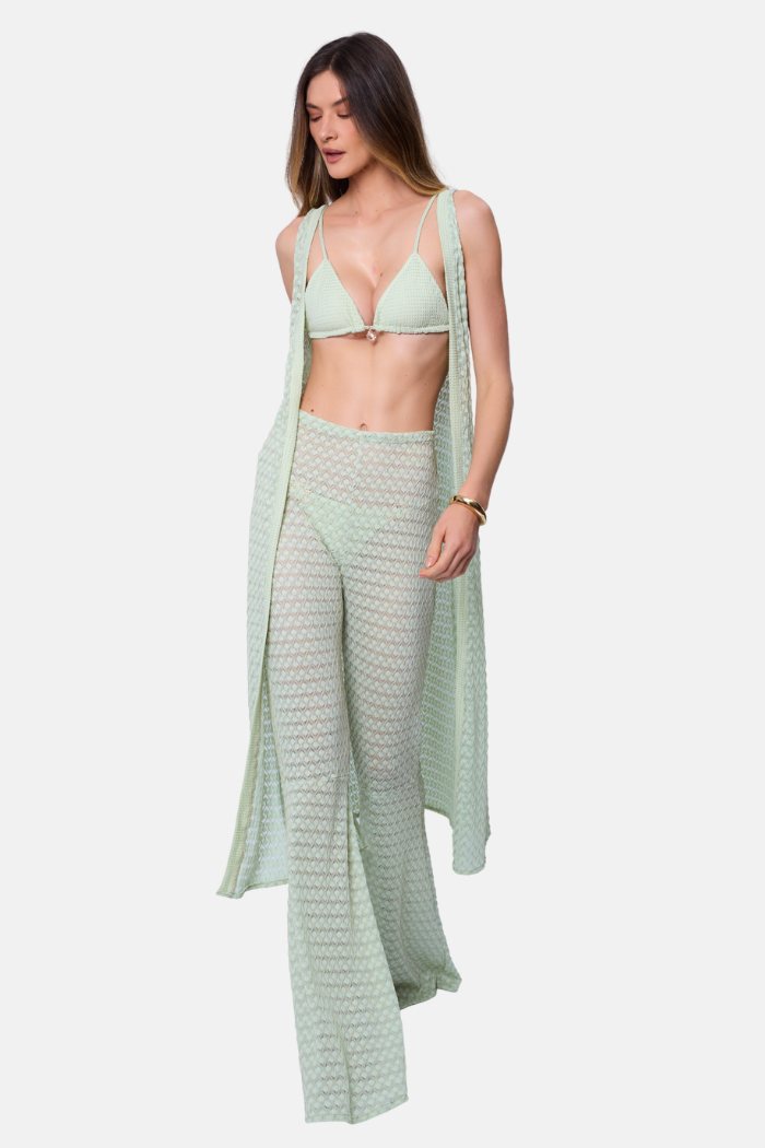Calça Flare Texturizada Transparente Alba