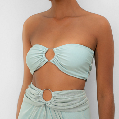 Cropped Faixa Tule Tomara que Caia Argola Ocean