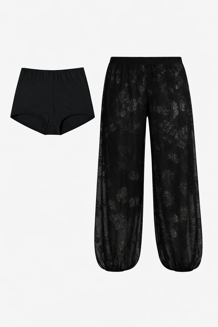 Calça Longa Aladim Renda Preto