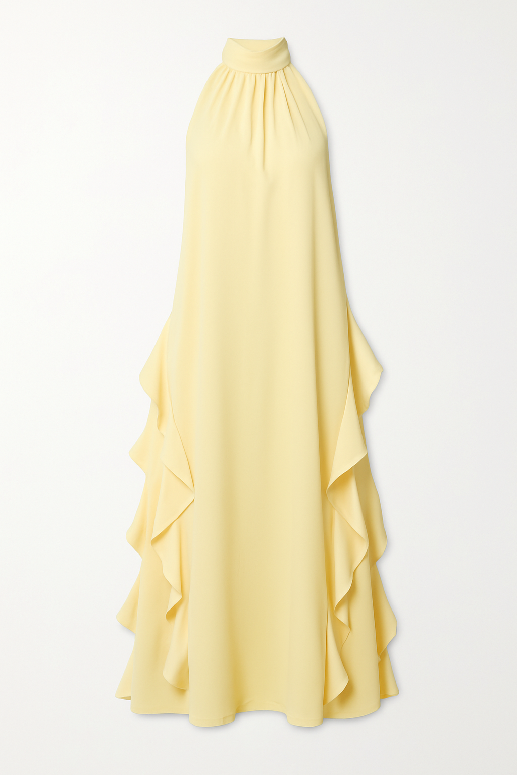 Vestido Longo  Frente Única Babado Amarelo Manteiga