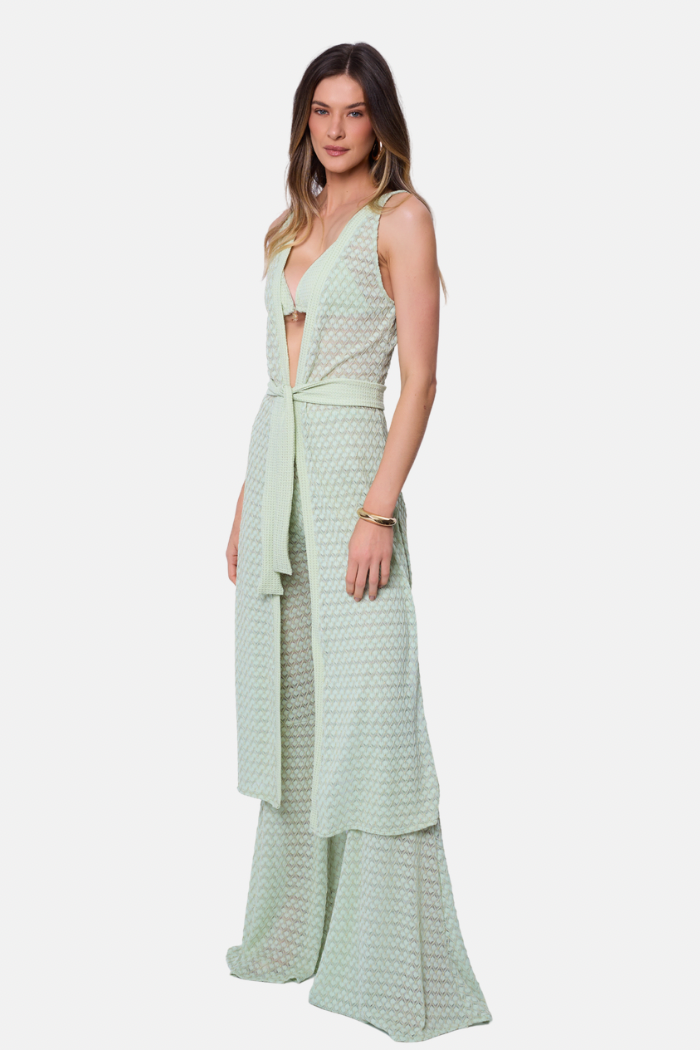 Calça Flare Texturizada Transparente Alba