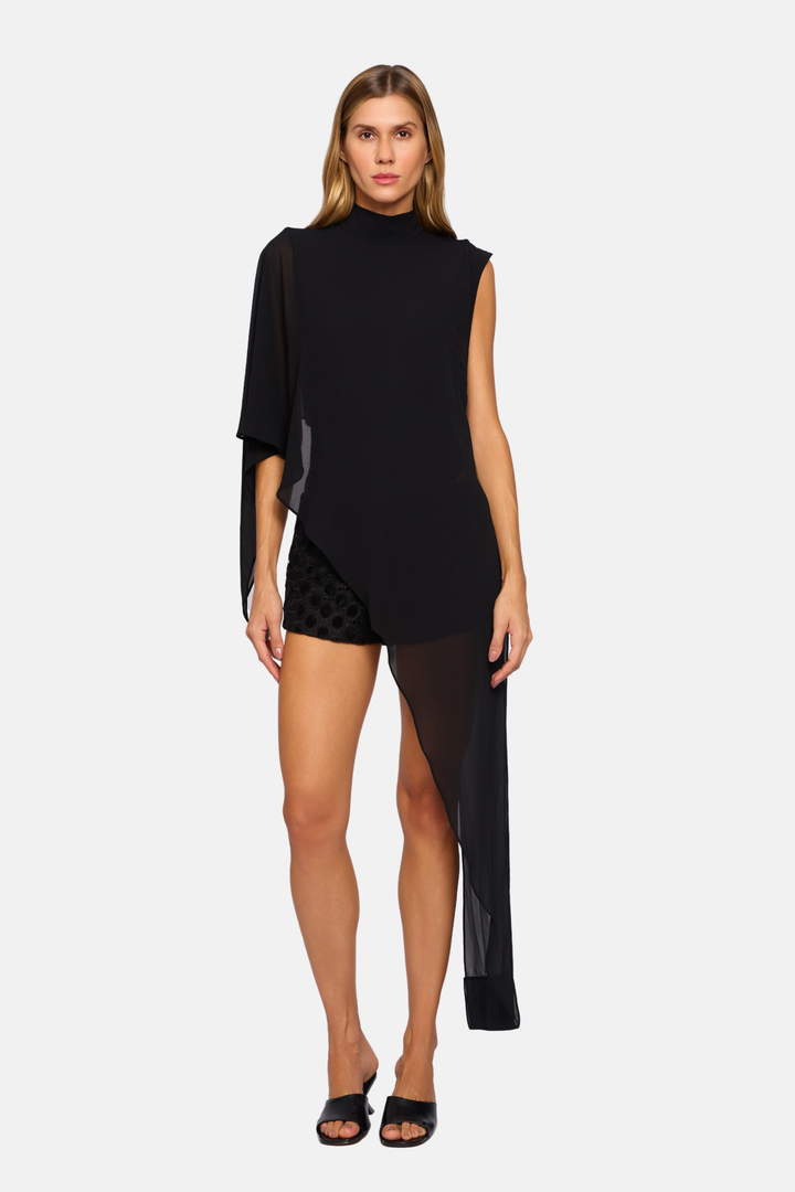 Blusa Capa Bruma Assimétrica Transparente
