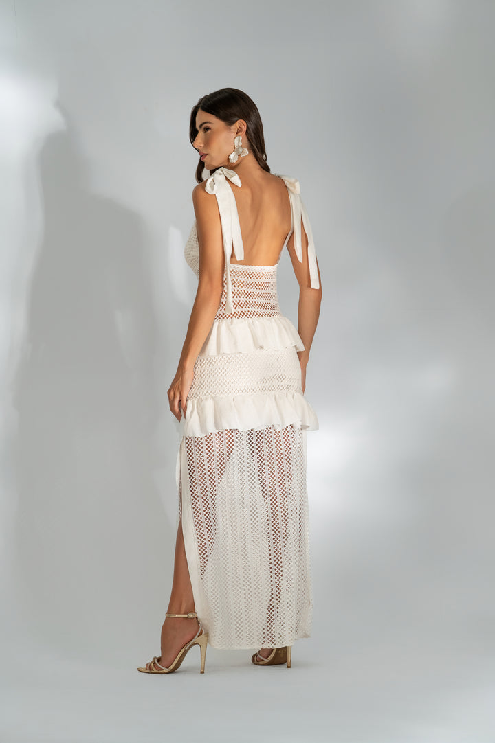 PRÉ-VENDA Vestido Longo Renda Com Babado Isla