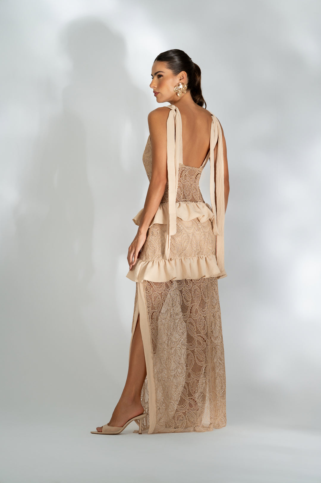 PRÉ-VENDA Vestido Longo Renda Com Babado Isla