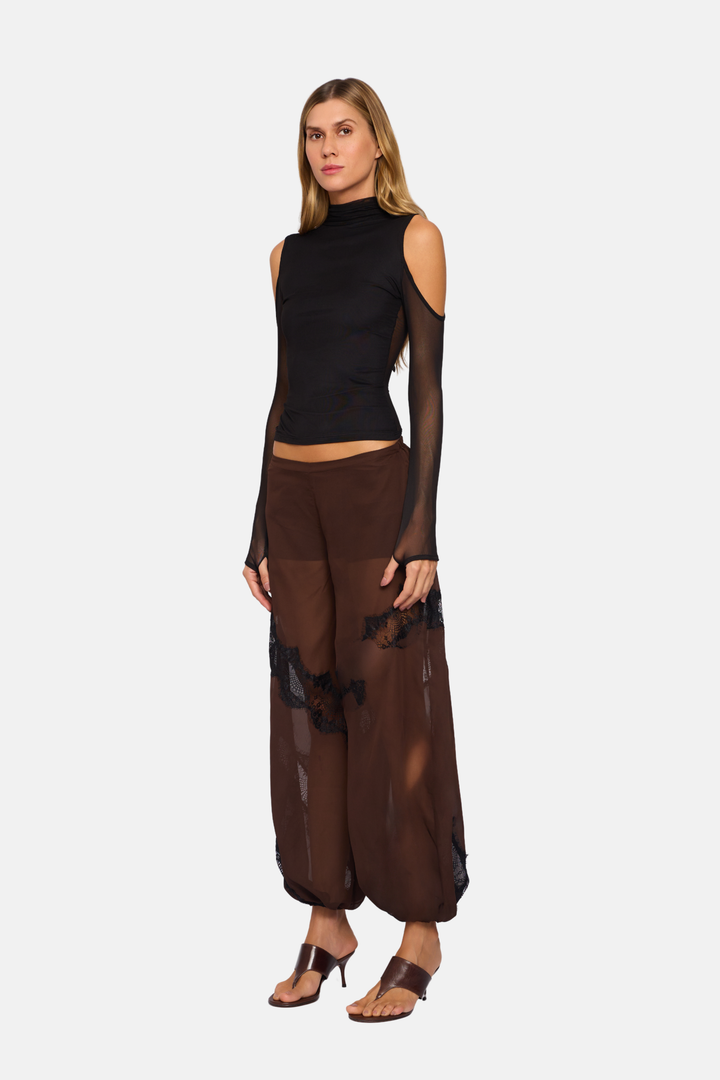 PRÉ-VENDA Blusa Soft Gola e Manga Longa Vazada Tule