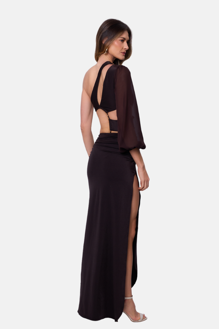 Conjunto Maiô Aurora + Saia Longa Positano Marrom
