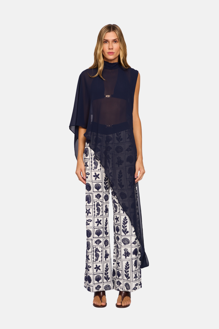 Blusa Capa Bruma Assimétrica Transparente