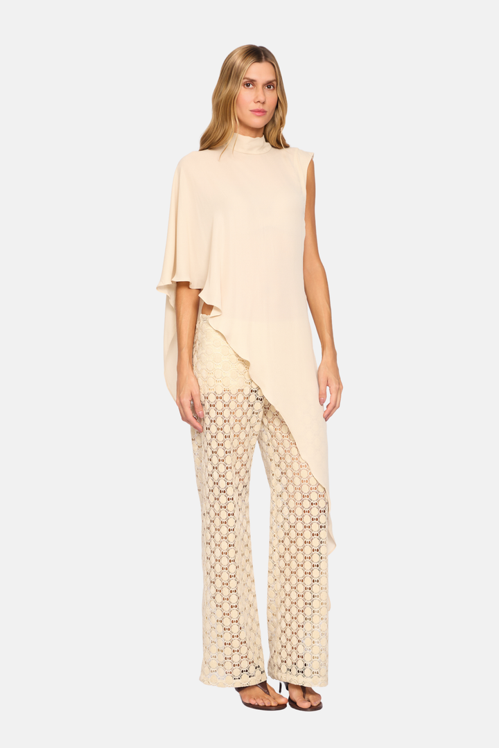 Blusa Capa Bruma Assimétrica Transparente