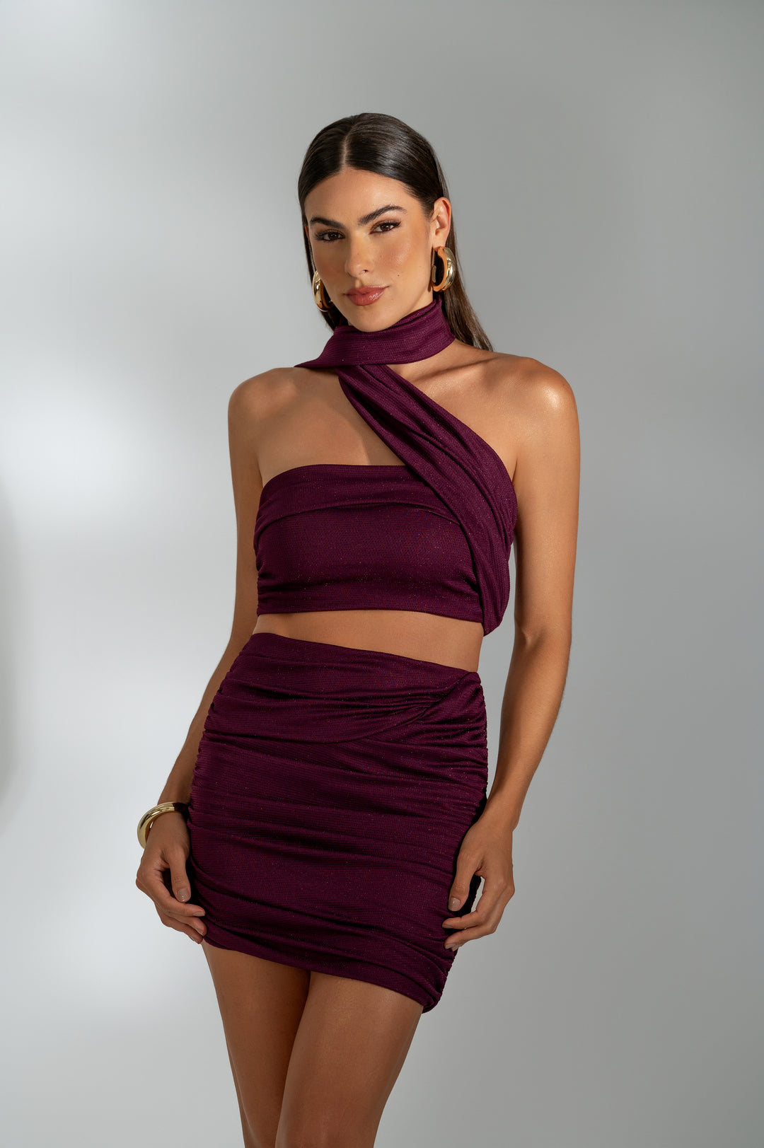 Top Faixa Drapeado Tira Malha Com Hot Fix