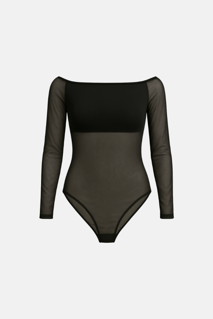 Body Transparente Tule Manga Longa Tomara que Caia Amalfi