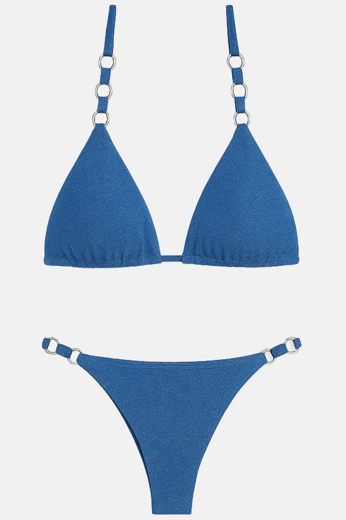 Conjunto Biquini + Saia Lurex Azul
