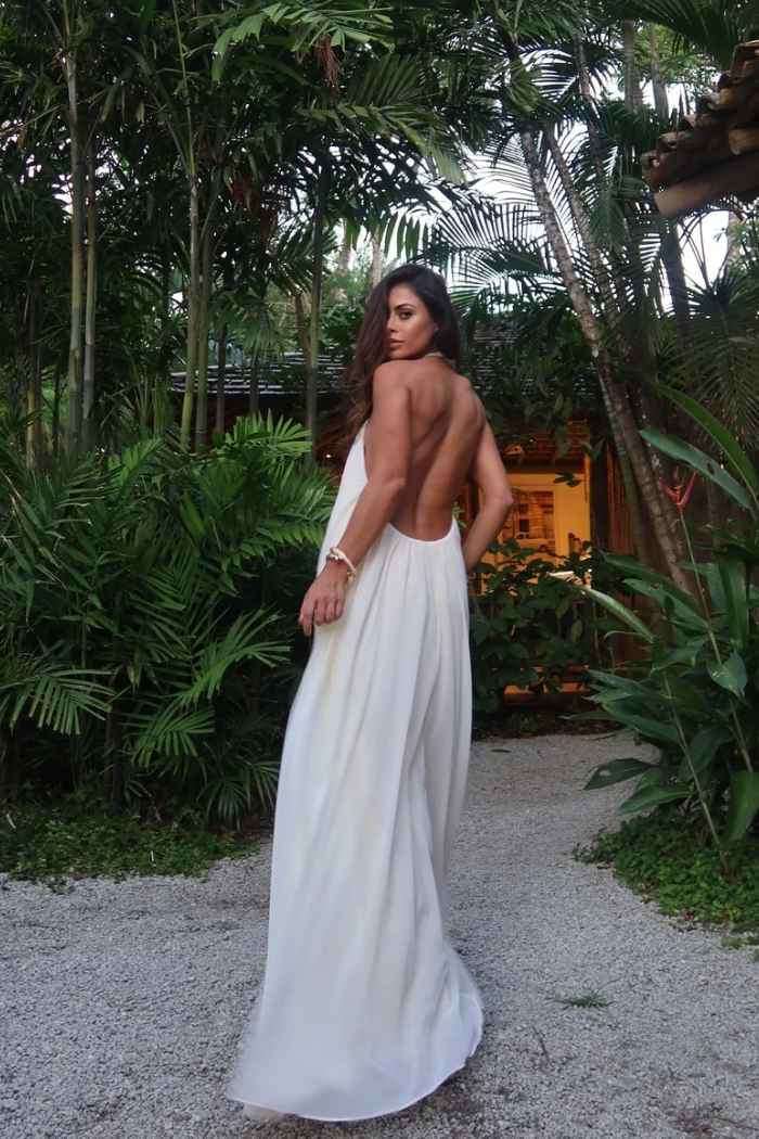 Vestido Longo Frente Única Detalhe Metal Removível