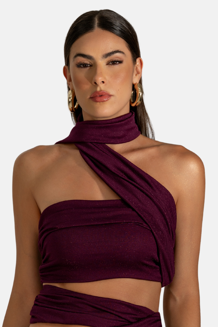 Top Faixa Drapeado Tira Malha Com Hot Fix