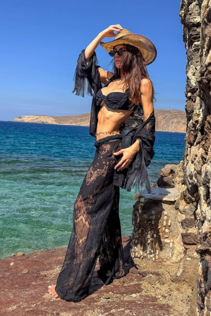 Conjunto Kimono + Calça Renda Preto