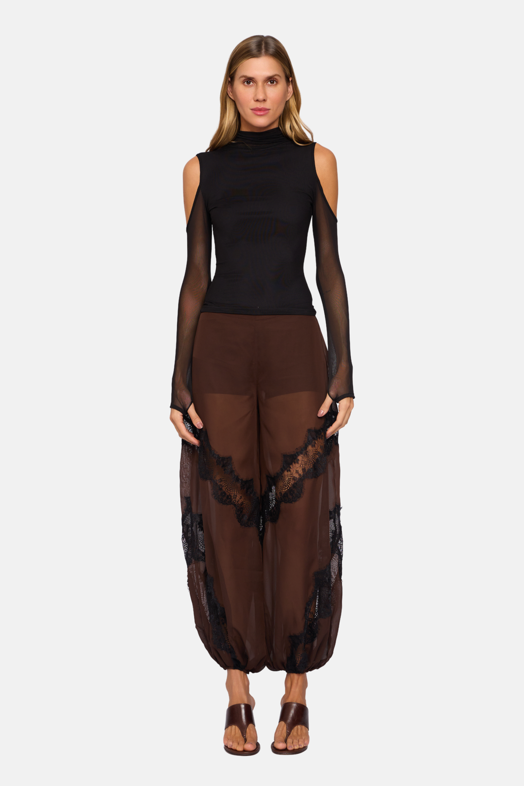 PRÉ-VENDA Blusa Soft Gola e Manga Longa Vazada Tule