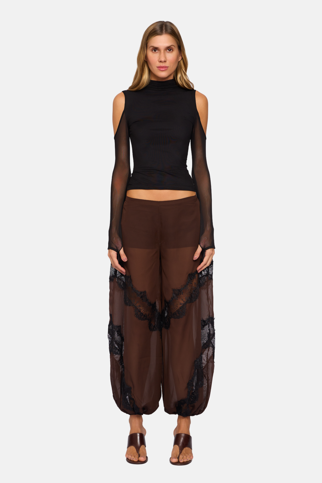 PRÉ-VENDA Blusa Soft Gola e Manga Longa Vazada Tule