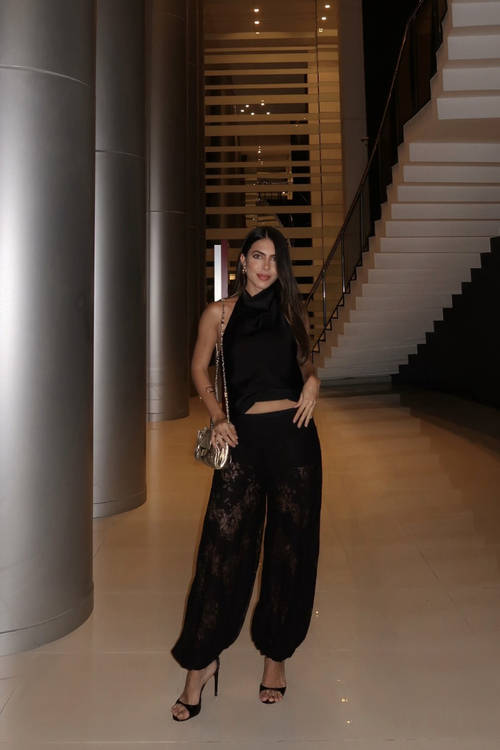 Calça Longa Aladim Renda Preto