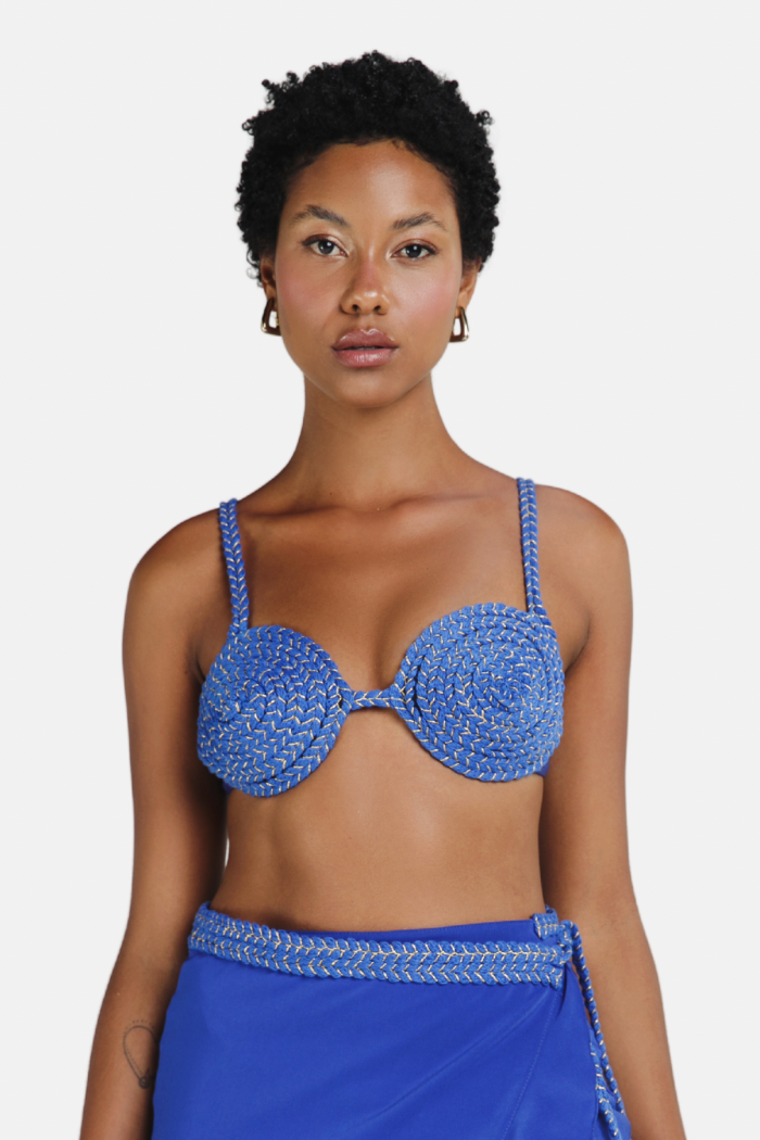 Top Biquíni Bojo  Luxo Dourado Sunshine Capri Azul