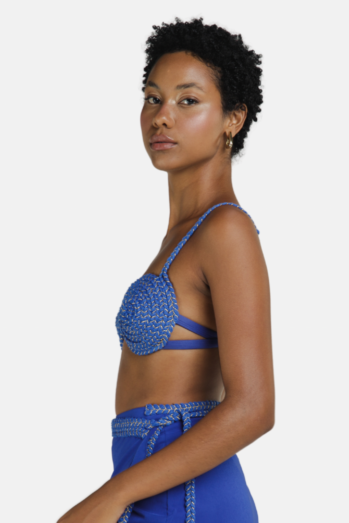 Top Biquíni Bojo  Luxo Dourado Sunshine Capri Azul