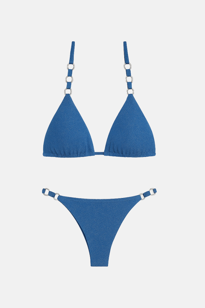 Conjunto Biquíni Cortininha Lurex Argola Azul