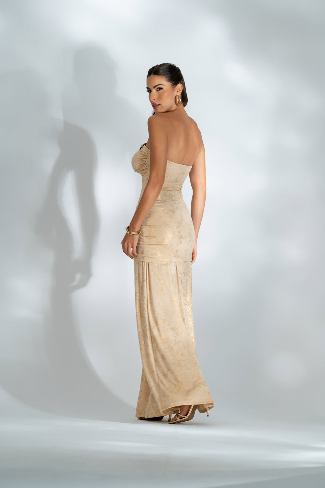 Conjunto Maiô + Saia Malha Noa Dourado