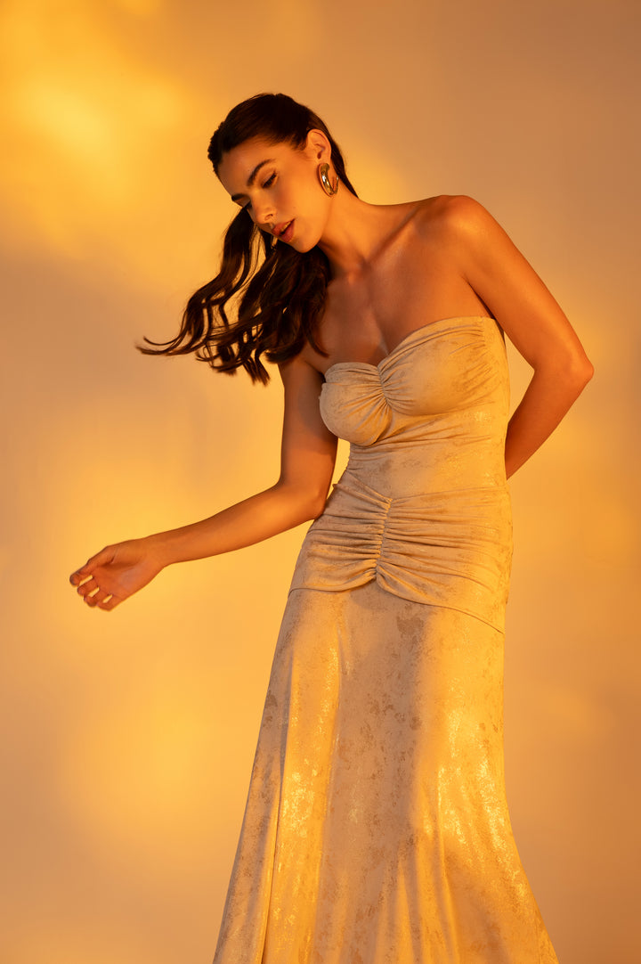 Conjunto Maiô + Saia Malha Noa Dourado