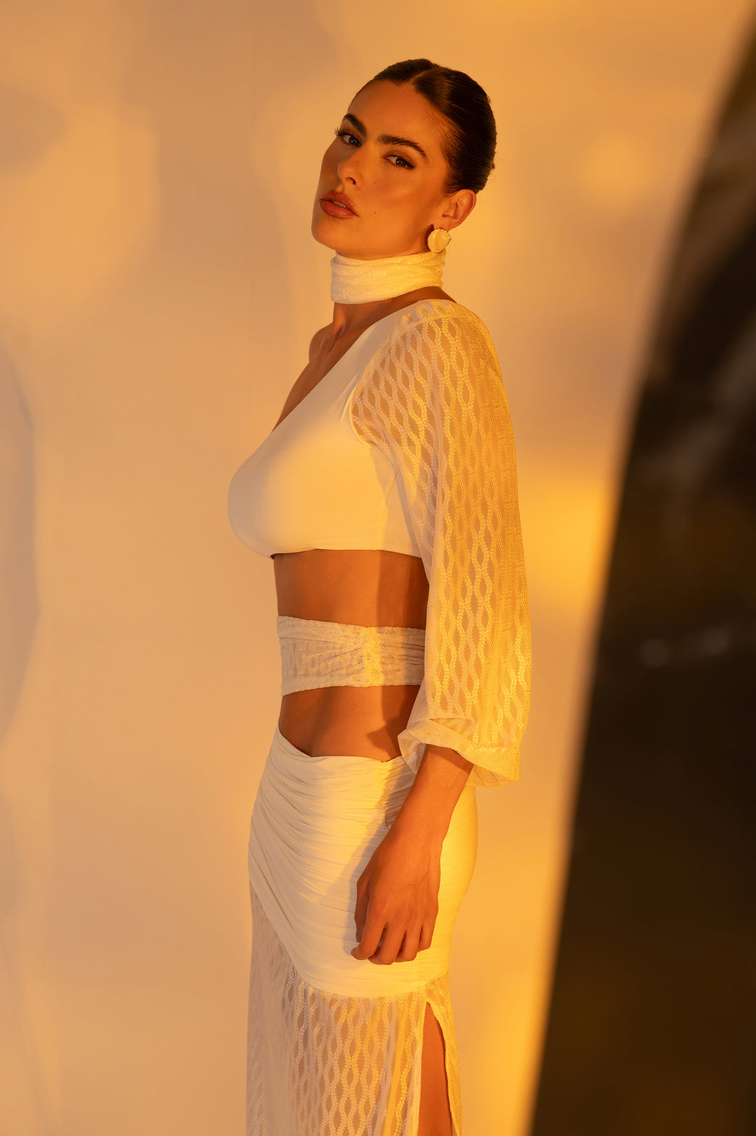 Cropped Manga Knot Tule Textura Serena