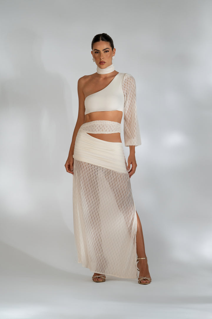 Cropped Manga Knot Tule Textura Serena
