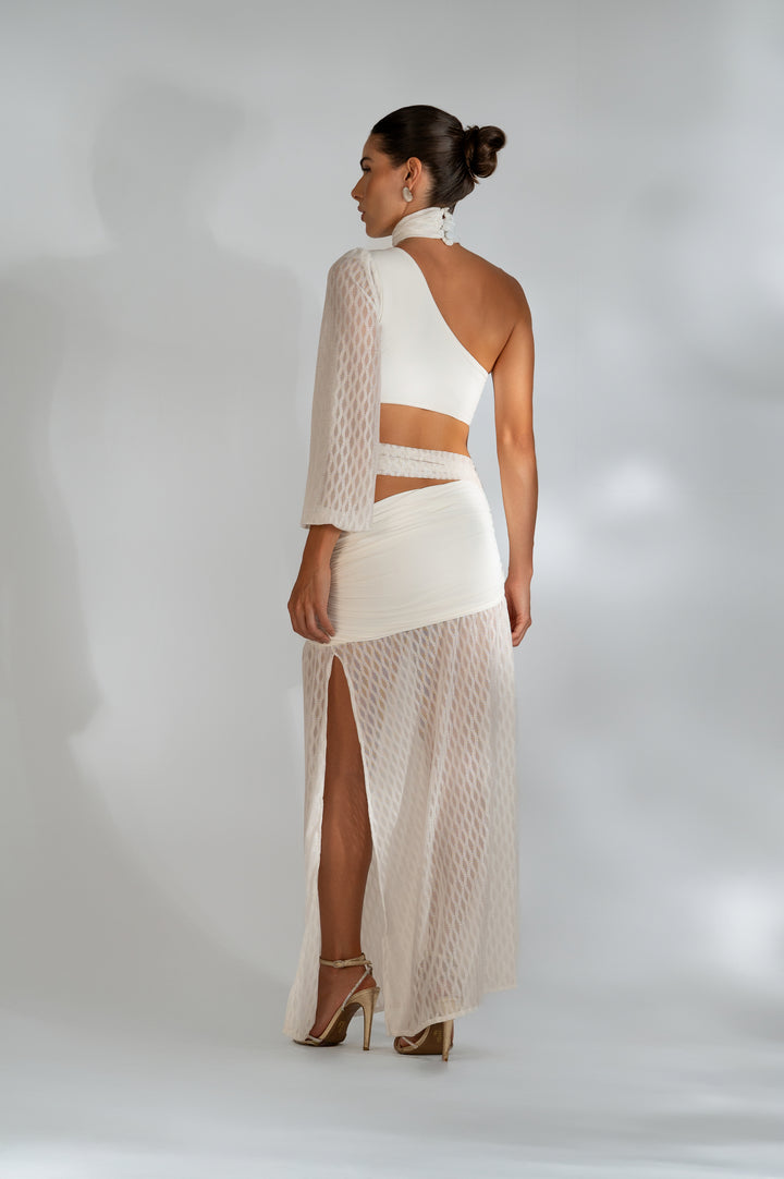 Conjunto Cropped + Saia Tule Com Textura Serena