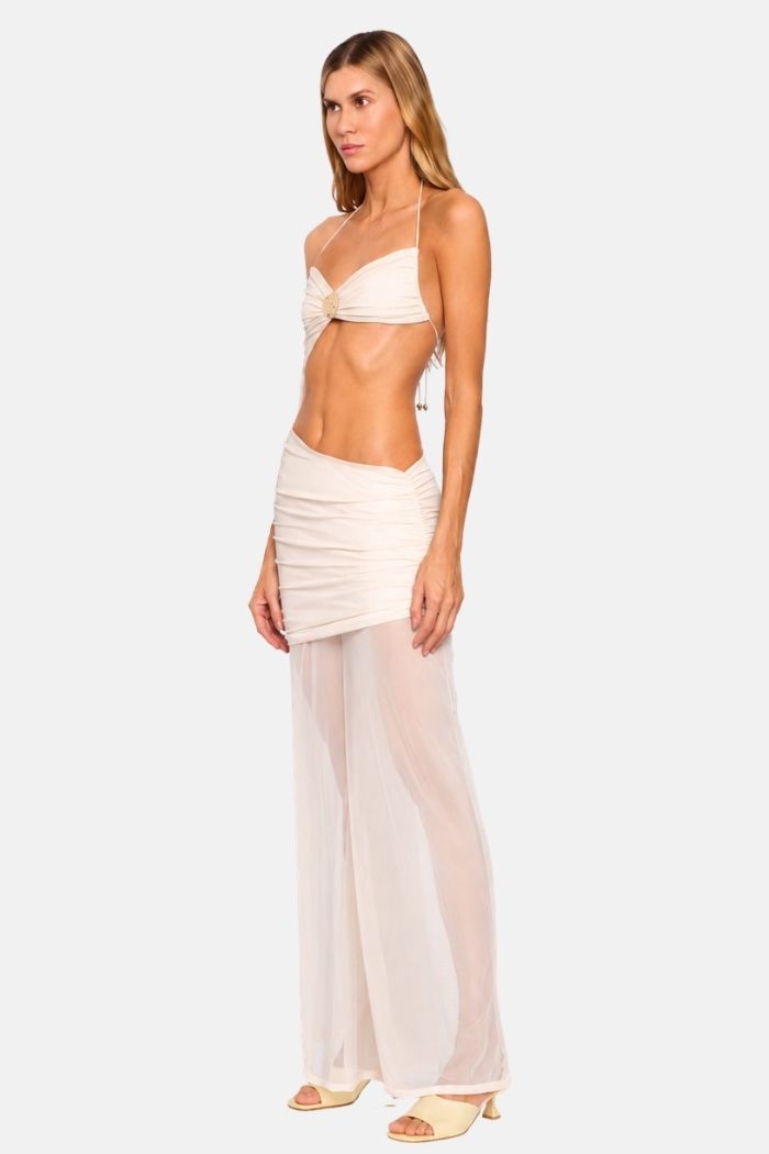 Vestido Longo Recorte Tule Prea Branco