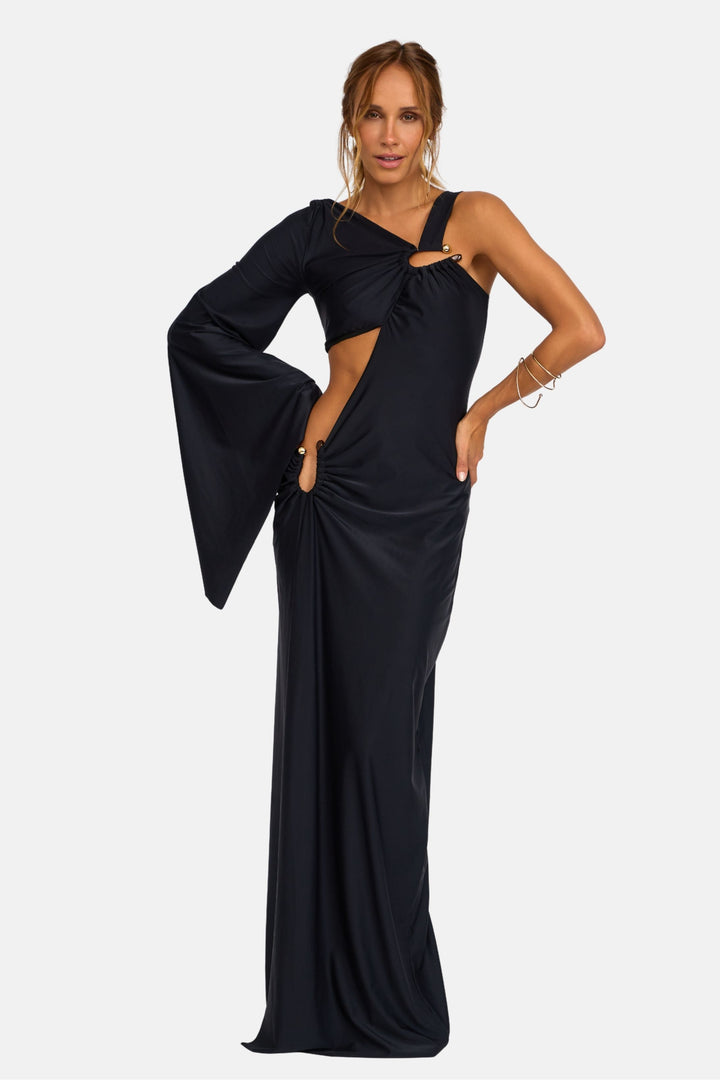 Vestido Longo Recortes Malha Jersey Ravello
