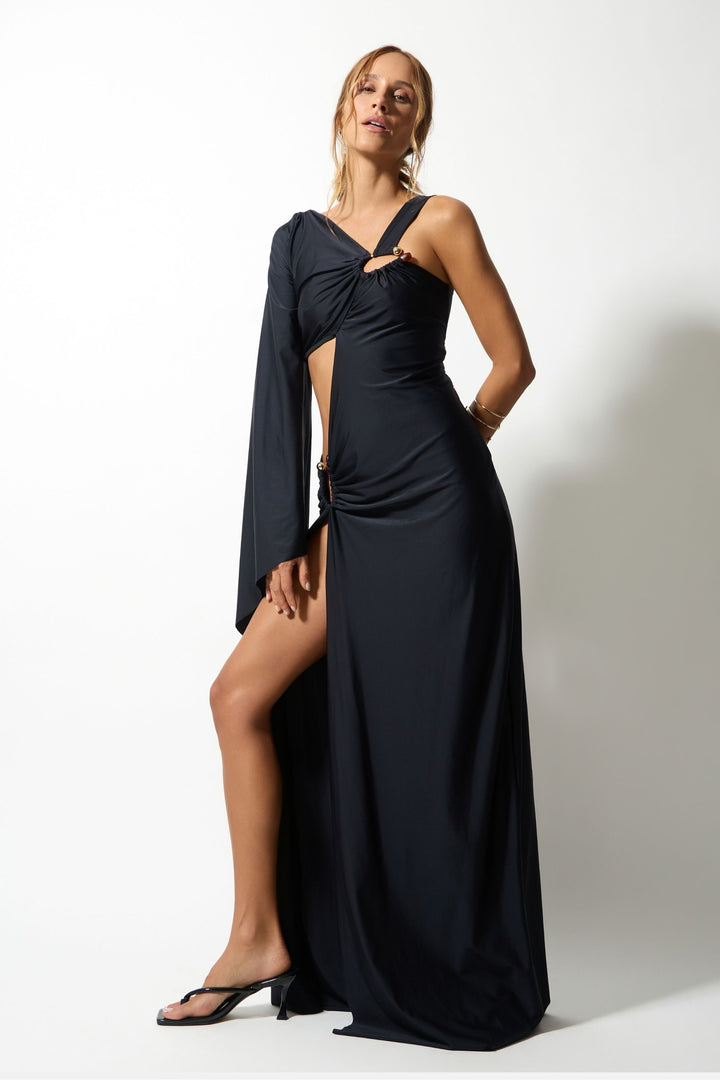 Vestido Longo Recortes Malha Jersey Ravello