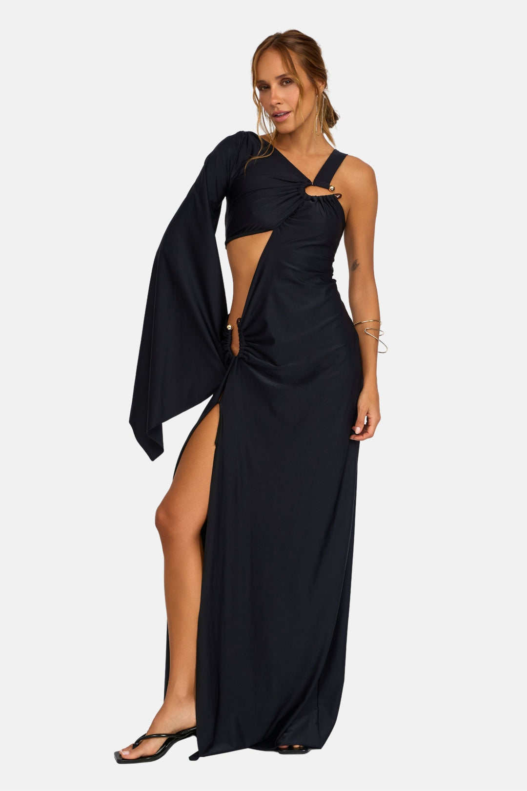 Vestido Longo Recortes Malha Jersey Ravello