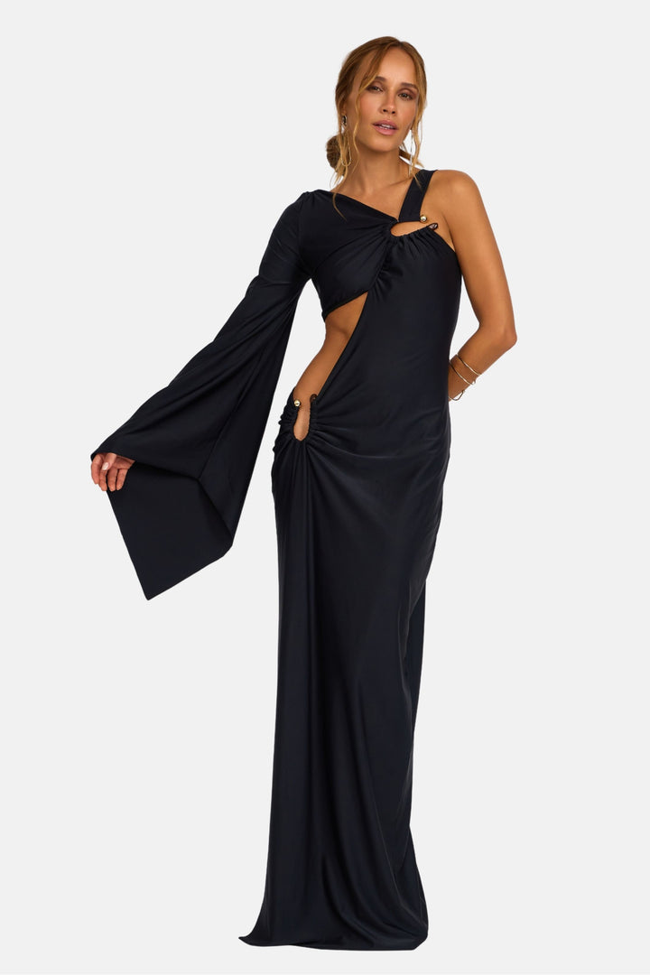 Vestido Longo Recortes Malha Jersey Ravello