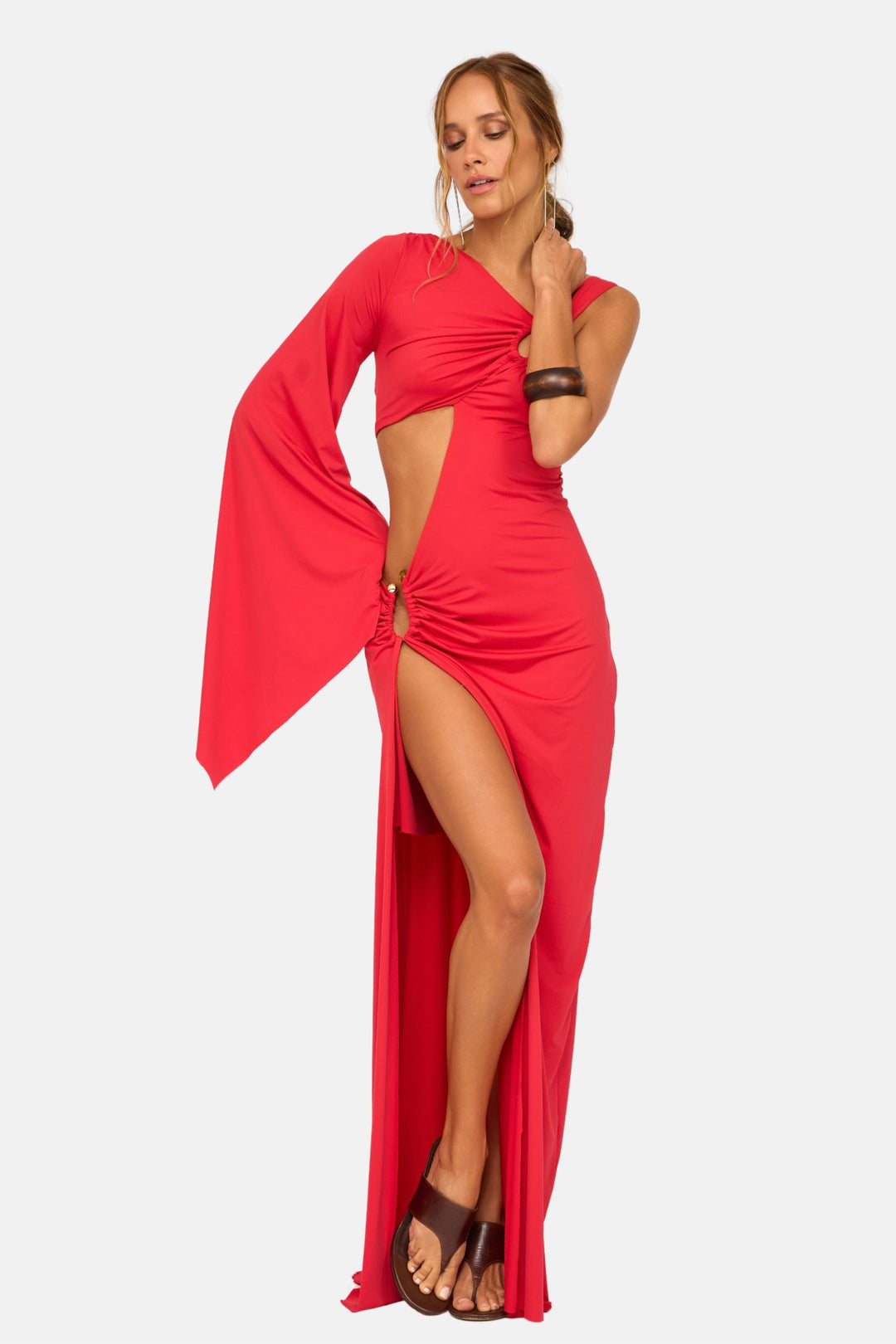 Vestido Longo Recortes Malha Jersey Ravello