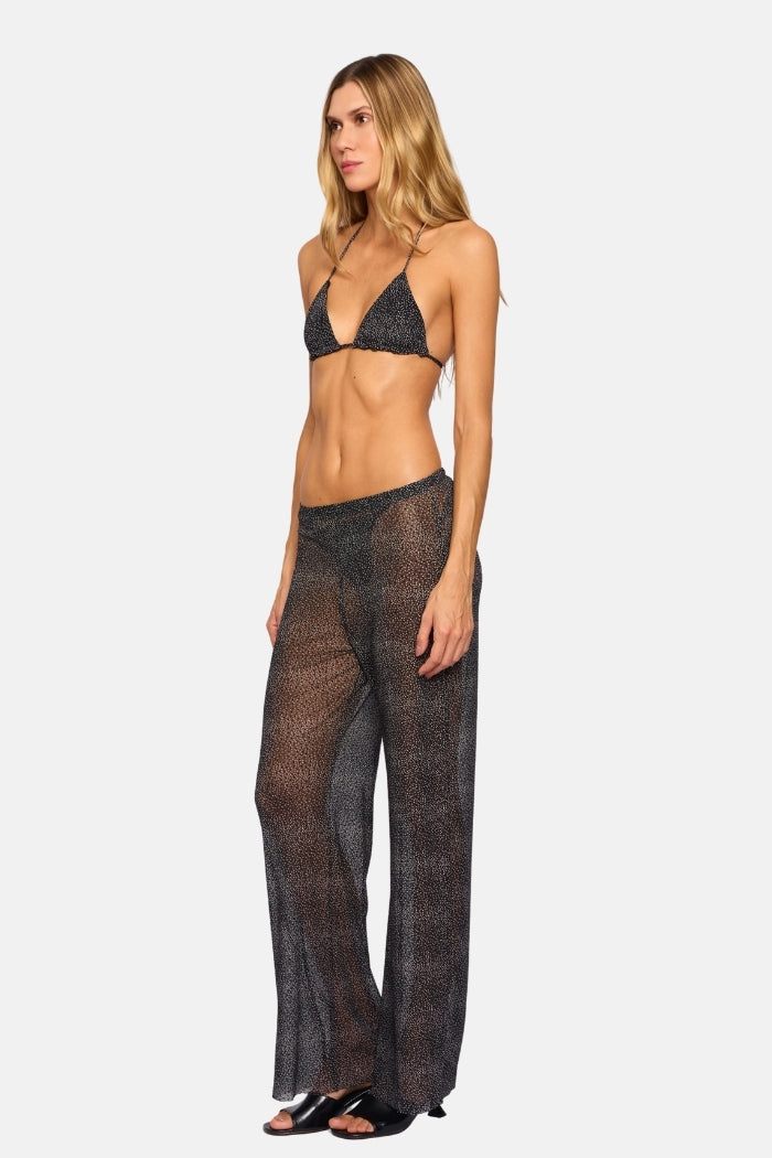 Calça Waves Reta Poa Em Veludo Tule