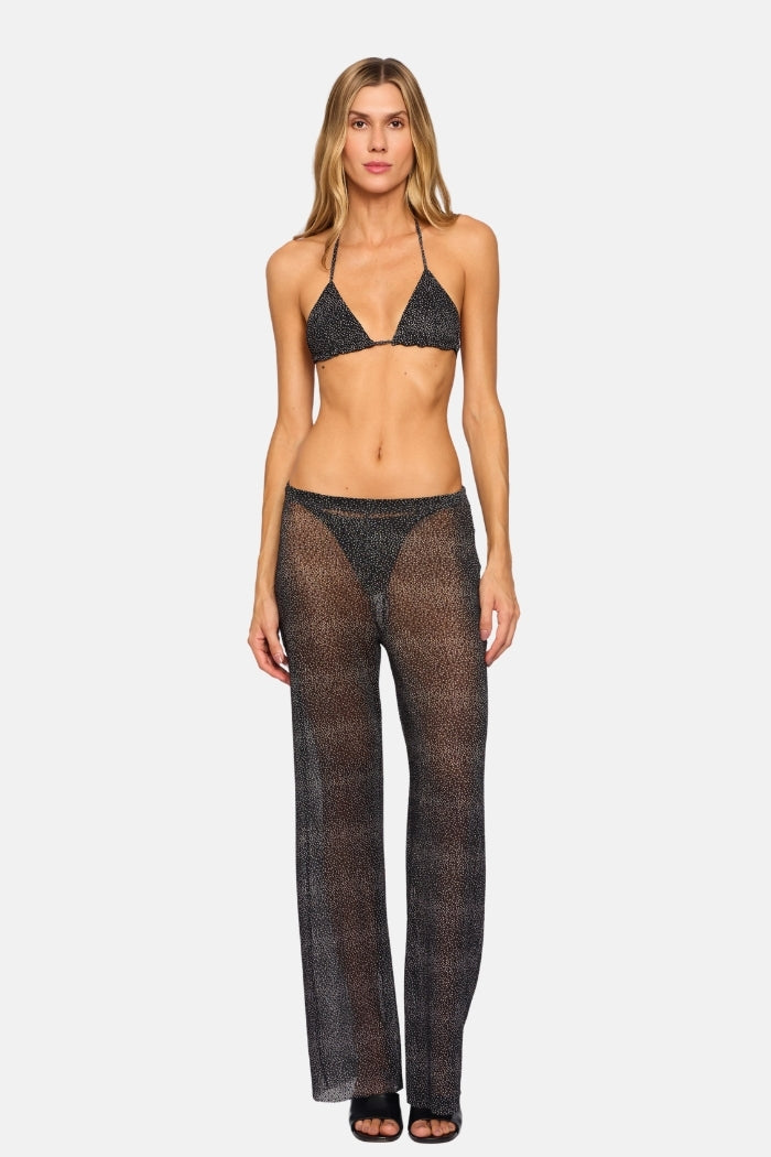 Calça Waves Reta Poa Em Veludo Tule
