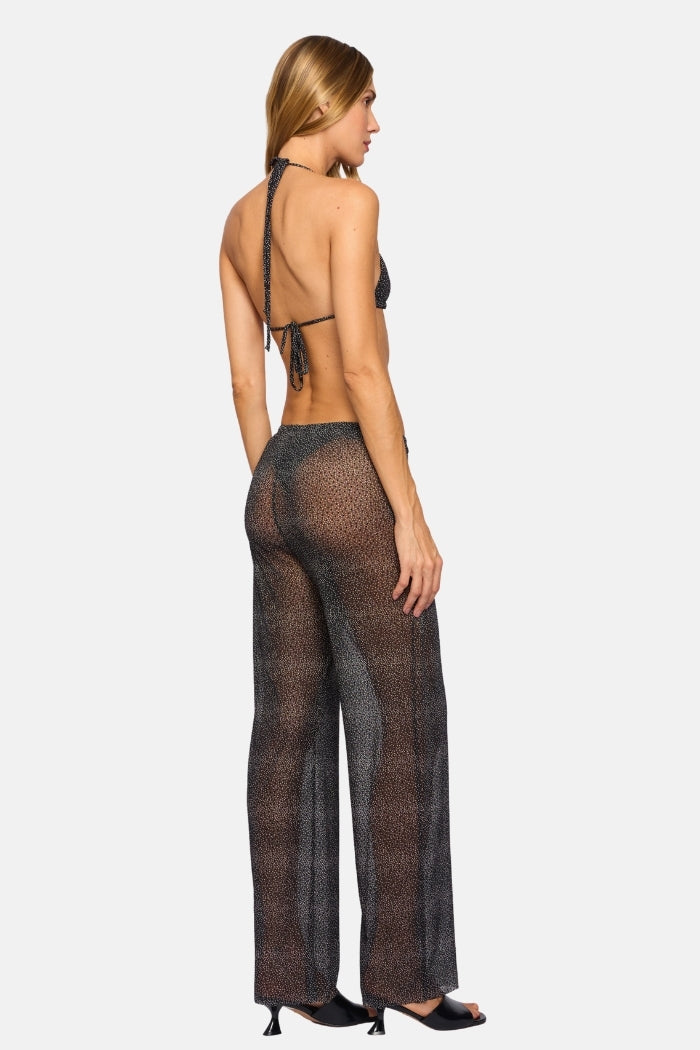 Calça Waves Reta Poa Em Veludo Tule