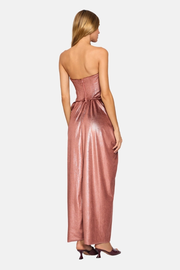 Pré-Venda Vestido Longo Angel Corset Estruturado Com Pregas Rose Veludo