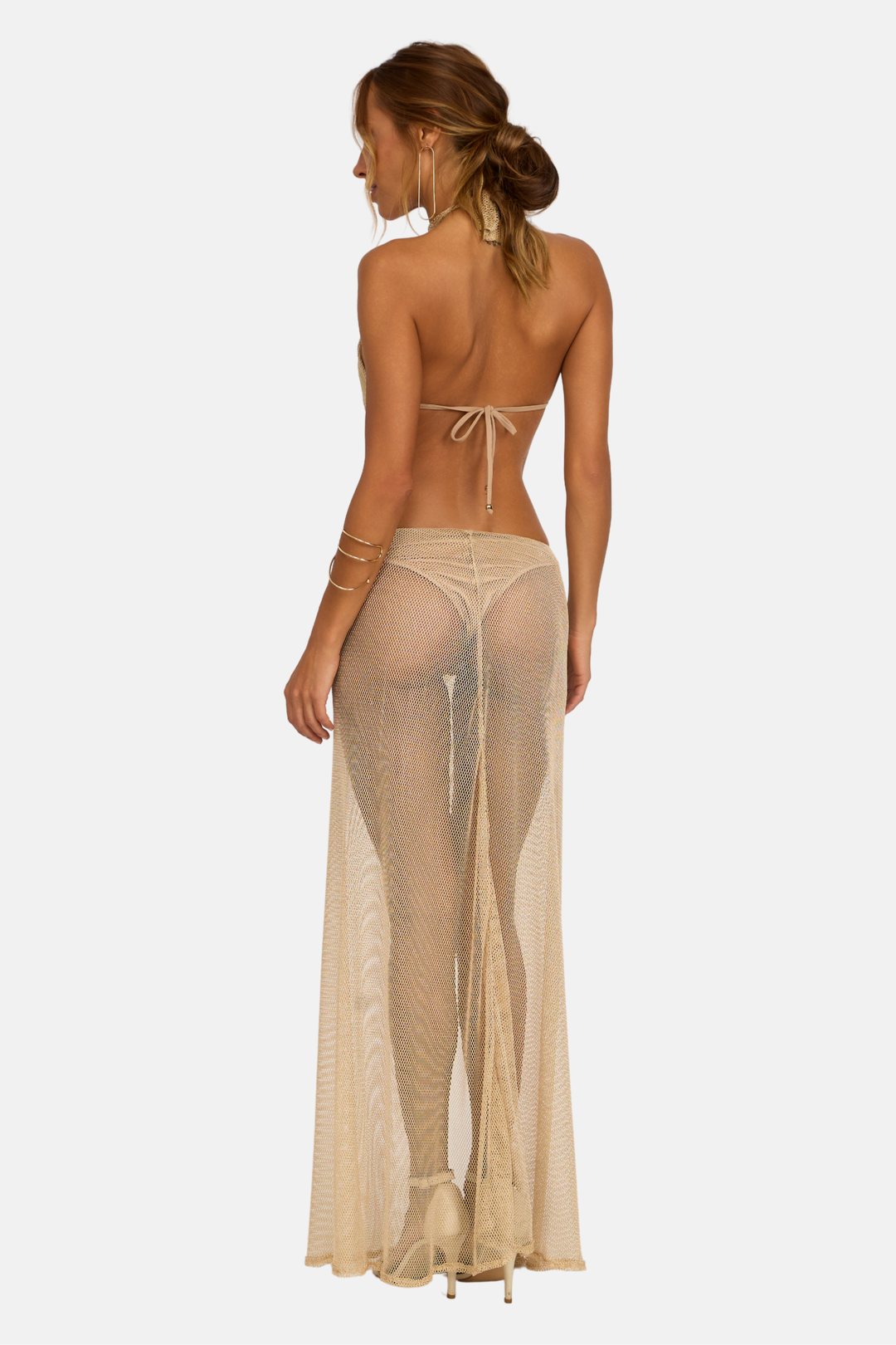 Vestido Longo Frente Única Detalhe Metal Tela Com Lurex Íris