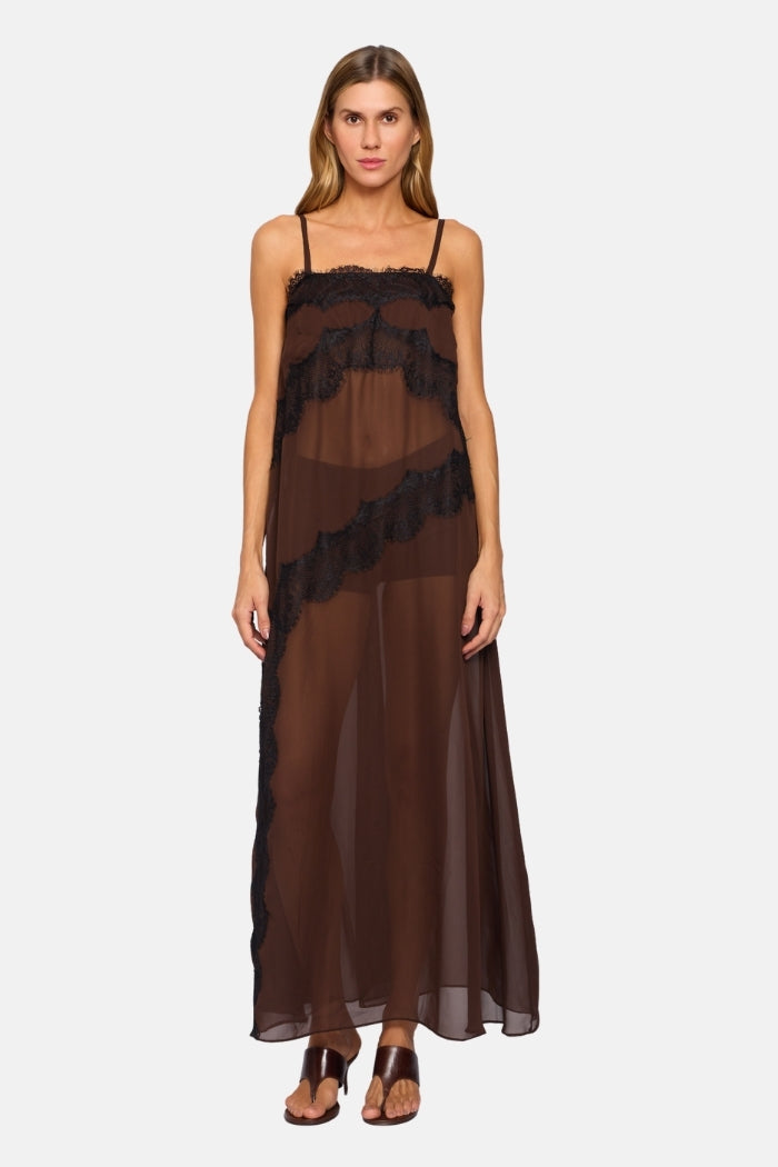 Vestido Longo Berlim Com Renda Transparente