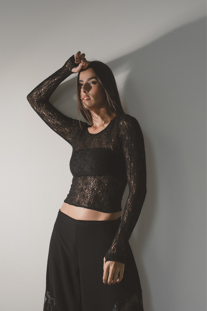 Blusa Manga Longa Renda Celine
