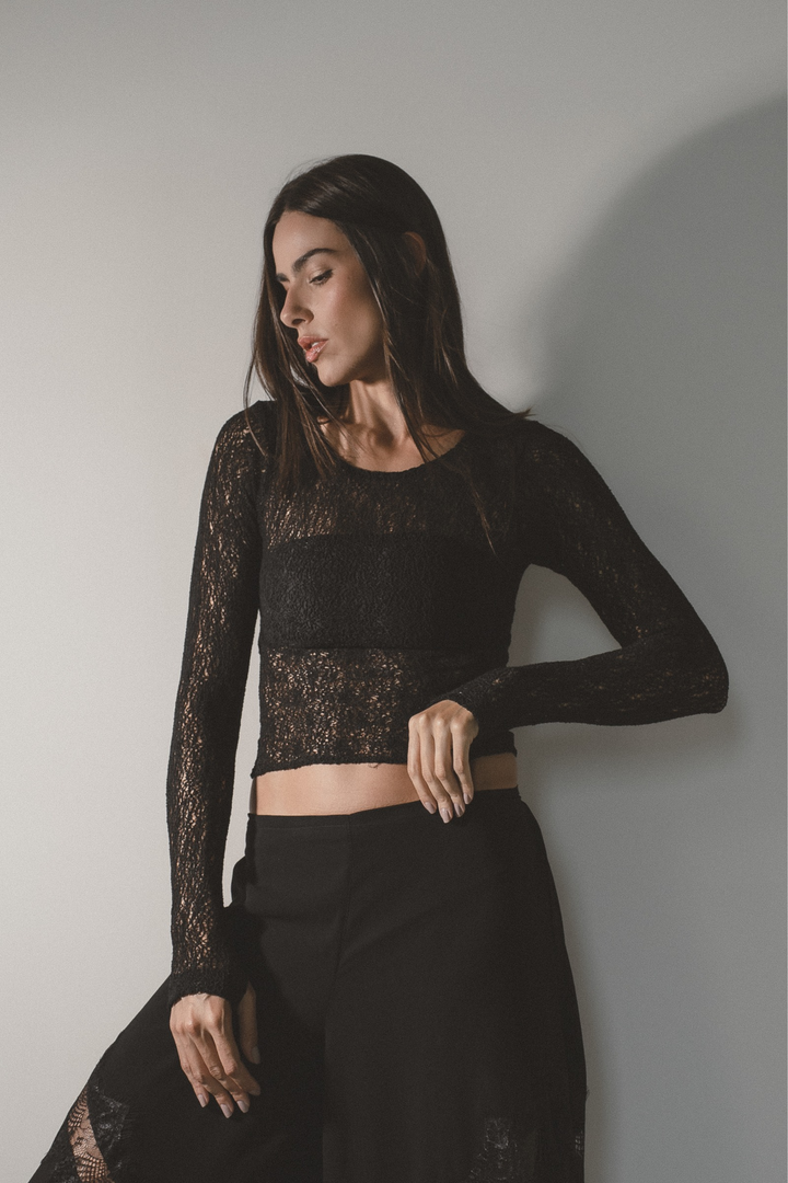 Blusa Manga Longa Renda Celine