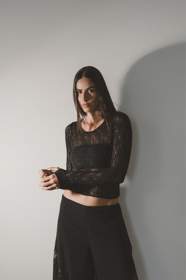 Blusa Manga Longa Renda Celine